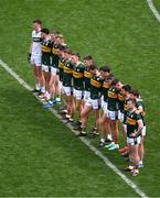 29 June 2025; The Kerry team stand together for the national anthem ahead of the GAA Football All-Ireland Senior Championship quarter-final match between Armagh and Kerry at Croke Park in Dublin. Photo by Daire Brennan/Sportsfile