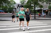 29 June 2025; Republic of Ireland's Amber Barrett and head coach Carla Ward during the team's match-day team walk in Cincinnati, ahead of their international friendly match against United States at TQL Stadium in Cincinnati, USA. Photo by Stephen McCarthy/Sportsfile