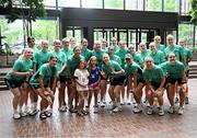 29 June 2025; Republic of Ireland players pose with young United States supporters during the team's match-day team walk in Cincinnati, ahead of their international friendly match against United States at TQL Stadium in Cincinnati, USA. Photo by Stephen McCarthy/Sportsfile