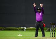 29 June 2025; Umpire Azam Ali Baig during the Evoke Super 20 Trophy match between Scorchers and Dragons at Railway Union Cricket Club in Dublin. Photo by Seb Daly/Sportsfile