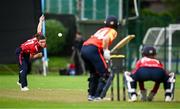 29 June 2025; Dragons bowler Arlene Kelly during the Evoke Super 20 Trophy match between Scorchers and Dragons at Railway Union Cricket Club in Dublin. Photo by Seb Daly/Sportsfile