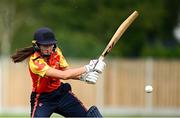 29 June 2025; Scorchers batter Ava Canning during the Evoke Super 20 Trophy match between Scorchers and Dragons at Railway Union Cricket Club in Dublin. Photo by Seb Daly/Sportsfile