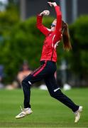 29 June 2025; Dragons bowler Kia McCartney during the Evoke Super 20 Trophy match between Scorchers and Dragons at Railway Union Cricket Club in Dublin. Photo by Seb Daly/Sportsfile