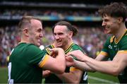 29 June 2025; Cillian O'Sullivan of Meath, cente, celebrates with team-mates after their victory in he GAA Football All-Ireland Senior Championship quarter-final match between Meath and Galway at Croke Park in Dublin. Photo by Piaras Ó Mídheach/Sportsfile