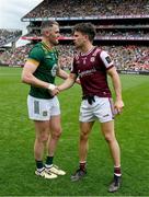 29 June 2025; Bryan Menton of Meath and Sean Kelly of Galway after  the GAA Football All-Ireland Senior Championship quarter-final match between Meath and Galway at Croke Park in Dublin. Photo by Ray McManus/Sportsfile
