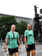 29 June 2025; Republic of Ireland's Ruesha Littlejohn and Caitlin Hayes, right, during the team's match-day team walk in Cincinnati, ahead of their international friendly match against United States at TQL Stadium in Cincinnati, USA. Photo by Stephen McCarthy/Sportsfile