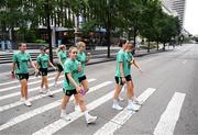 29 June 2025; Republic of Ireland's Chloe Mustaki and team-mates during the team's match-day team walk in Cincinnati, ahead of their international friendly match against United States at TQL Stadium in Cincinnati, USA. Photo by Stephen McCarthy/Sportsfile
