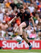 29 June 2025; Rory Grugan of Armagh scores his side's first goal during the GAA Football All-Ireland Senior Championship quarter-final match between Armagh and Kerry at Croke Park in Dublin. Photo by Piaras Ó Mídheach/Sportsfile