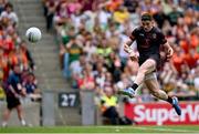 29 June 2025; Rory Grugan of Armagh scores his side's first goal during the GAA Football All-Ireland Senior Championship quarter-final match between Armagh and Kerry at Croke Park in Dublin. Photo by Piaras Ó Mídheach/Sportsfile