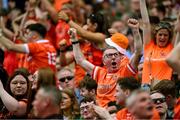 29 June 2025; Armagh supporters celebrate their side's first goal during the GAA Football All-Ireland Senior Championship quarter-final match between Armagh and Kerry at Croke Park in Dublin. Photo by Shauna Clinton/Sportsfile