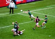 29 June 2025; Jordan Morris of Meath scores his side's second goal during the GAA Football All-Ireland Senior Championship quarter-final match between Meath and Galway at Croke Park in Dublin. Photo by Daire Brennan/Sportsfile