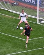 29 June 2025; Rory Grugan of Armagh scores his side's first goal past Kerry goalkeeper Shane Ryan during the GAA Football All-Ireland Senior Championship quarter-final match between Armagh and Kerry at Croke Park in Dublin. Photo by Daire Brennan/Sportsfile
