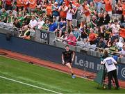 29 June 2025; Rory Grugan of Armagh celebrates after scoring his side's first goal during the GAA Football All-Ireland Senior Championship quarter-final match between Armagh and Kerry at Croke Park in Dublin. Photo by Daire Brennan/Sportsfile