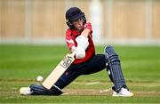 29 June 2025; Dragons batter Bella Armstrong during the Evoke Super 20 Trophy match between Scorchers and Dragons at Railway Union Cricket Club in Dublin. Photo by Seb Daly/Sportsfile