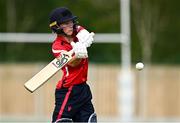 29 June 2025; Dragons batter Bella Armstrong during the Evoke Super 20 Trophy match between Scorchers and Dragons at Railway Union Cricket Club in Dublin. Photo by Seb Daly/Sportsfile