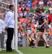 29 June 2025; Armagh goalkeeper Ethan Rafferty arrives for the second half during the GAA Football All-Ireland Senior Championship quarter-final match between Armagh and Kerry at Croke Park in Dublin. Photo by Piaras Ó Mídheach/Sportsfile