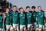 29 June 2025; Ireland players during the National Anthem before the World Rugby U20 Championship 2025 Pool C match between Ireland and Georgia at Stadio San Michele in Calvisano, Italy. Photo by Roberto Bregani/Sportsfile
