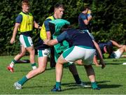 29 June 2025; Ireland players warm up prior to the World Rugby U20 Championship 2025 Pool C match between Ireland and Georgia at Stadio San Michele in Calvisano, Italy. Photo by Roberto Bregani/Sportsfile