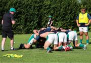 29 June 2025; Ireland players warm up prior to the World Rugby U20 Championship 2025 Pool C match between Ireland and Georgia at Stadio San Michele in Calvisano, Italy. Photo by Roberto Bregani/Sportsfile