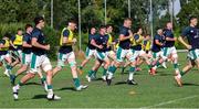 29 June 2025; Ireland players warm up prior to the World Rugby U20 Championship 2025 Pool C match between Ireland and Georgia at Stadio San Michele in Calvisano, Italy. Photo by Roberto Bregani/Sportsfile