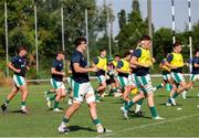 29 June 2025; Ireland players warm up prior to the World Rugby U20 Championship 2025 Pool C match between Ireland and Georgia at Stadio San Michele in Calvisano, Italy. Photo by Roberto Bregani/Sportsfile