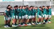 29 June 2025; Ireland players lined up during the national anthem before World Rugby U20 Championship 2025 Pool C match between Ireland and Georgia at Stadio San Michele in Calvisano, Italy. Photo by Roberto Bregani/Sportsfile