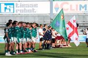 29 June 2025; Ireland and Georgia players lined up during the national anthem before World Rugby U20 Championship 2025 Pool C match between Ireland and Georgia at Stadio San Michele in Calvisano, Italy. Photo by Roberto Bregani/Sportsfile