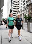 29 June 2025; Republic of Ireland's Amber Barrett and head coach Carla Ward during the team's match-day team walk in Cincinnati, ahead of their international friendly match against United States at TQL Stadium in Cincinnati, USA. Photo by Stephen McCarthy/Sportsfile