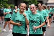 29 June 2025; Republic of Ireland's Grace Moloney, left, and Jessie Stapleton during the team's match-day team walk in Cincinnati, ahead of their international friendly match against United States at TQL Stadium in Cincinnati, USA. Photo by Stephen McCarthy/Sportsfile