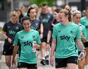 29 June 2025; Republic of Ireland's Marissa Sheva, left, and goalkeeper Courtney Brosnan during the team's match-day team walk in Cincinnati, ahead of their international friendly match against United States at TQL Stadium in Cincinnati, USA. Photo by Stephen McCarthy/Sportsfile