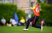 29 June 2025; Scorchers bowler Louise Little during the Evoke Super 20 Trophy match between Scorchers and Dragons at Railway Union Cricket Club in Dublin. Photo by Seb Daly/Sportsfile