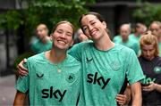 29 June 2025; Republic of Ireland's Sophie Whitehouse, left, and Anna Patten during the team's match-day team walk in Cincinnati, ahead of their international friendly match against United States at TQL Stadium in Cincinnati, USA. Photo by Stephen McCarthy/Sportsfile