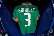 29 June 2025; The jersey of Dee Bradley of Republic of Ireland is seen in the dressing room before the women's international friendly match between the USA and Republic of Ireland at TQL Stadium in Cincinnati, Ohio, USA. Photo by Stephen McCarthy/Sportsfile