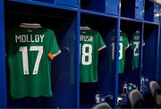 29 June 2025; The jersey of Ellen Molloy of Republic of Ireland is seen in the dressing room before the women's international friendly match between the USA and Republic of Ireland at TQL Stadium in Cincinnati, Ohio, USA. Photo by Stephen McCarthy/Sportsfile