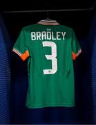 29 June 2025; The jersey of Dee Bradley of Republic of Ireland is seen in the dressing room before the women's international friendly match between the USA and Republic of Ireland at TQL Stadium in Cincinnati, Ohio, USA. Photo by Stephen McCarthy/Sportsfile