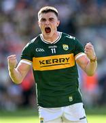 29 June 2025; Man of the Match Seán O'Shea of Kerry celebrates after the GAA Football All-Ireland Senior Championship quarter-final match between Armagh and Kerry at Croke Park in Dublin. Photo by Ray McManus/Sportsfile