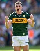 29 June 2025; Man of the Match Seán O'Shea of Kerry celebrates after the GAA Football All-Ireland Senior Championship quarter-final match between Armagh and Kerry at Croke Park in Dublin. Photo by Ray McManus/Sportsfile
