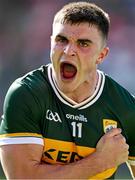 29 June 2025; Man of the Match Seán O'Shea of Kerry celebrates after the GAA Football All-Ireland Senior Championship quarter-final match between Armagh and Kerry at Croke Park in Dublin. Photo by Ray McManus/Sportsfile