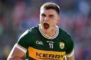 29 June 2025; Man of the Match Seán O'Shea of Kerry celebrates after the GAA Football All-Ireland Senior Championship quarter-final match between Armagh and Kerry at Croke Park in Dublin. Photo by Ray McManus/Sportsfile