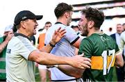 29 June 2025; Kerry manager Jack O'Connor with Paudie Clifford after their side's victory in the GAA Football All-Ireland Senior Championship quarter-final match between Armagh and Kerry at Croke Park in Dublin. Photo by Piaras Ó Mídheach/Sportsfile