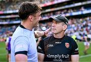 29 June 2025; Armagh manager Kieran McGeeney with David Clifford of Kerry after the GAA Football All-Ireland Senior Championship quarter-final match between Armagh and Kerry at Croke Park in Dublin. Photo by Piaras Ó Mídheach/Sportsfile