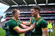 29 June 2025; Eoghan Frayne of Meath, right, celebrates with team-mate Ronan Ryan after the GAA Football All-Ireland Senior Championship quarter-final match between Meath and Galway at Croke Park in Dublin. Photo by Shauna Clinton/Sportsfile