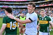 29 June 2025; David Clifford of Kerry with team-mate Dylan Geaney, left, after their side's victory in the GAA Football All-Ireland Senior Championship quarter-final match between Armagh and Kerry at Croke Park in Dublin. Photo by Piaras Ó Mídheach/Sportsfile