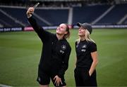 29 June 2025; Erin McLaughlin, left, and Denise O’Sullivan of Republic of Ireland before the women's international friendly match between the USA and Republic of Ireland at TQL Stadium in Cincinnati, Ohio, USA. Photo by Stephen McCarthy/Sportsfile