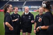 29 June 2025; Republic of Ireland players, from left, Anna Patten, Emily Murphy, Courtney Brosnan, Sophie Whitehouse and Caitlin Hayes before the women's international friendly match between the USA and Republic of Ireland at TQL Stadium in Cincinnati, Ohio, USA. Photo by Stephen McCarthy/Sportsfile