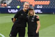 29 June 2025; Caitlin Hayes, left, and Denise O’Sullivan of Republic of Ireland before the women's international friendly match between the USA and Republic of Ireland at TQL Stadium in Cincinnati, Ohio, USA. Photo by Stephen McCarthy/Sportsfile