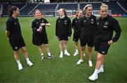 29 June 2025; Republic of Ireland players, from left, Anna Patten, Emily Murphy, Courtney Brosnan, Sophie Whitehouse, Caitlin Hayes and Dee Bradley before the women's international friendly match between the USA and Republic of Ireland at TQL Stadium in Cincinnati, Ohio, USA. Photo by Stephen McCarthy/Sportsfile