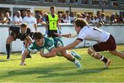 29 June 2025; Paidi Farrell of Ireland scores a try during World Rugby U20 Championship 2025 Pool C match between Ireland and Georgia at Stadio San Michele in Calvisano, Italy. Photo by Roberto Bregani/Sportsfile