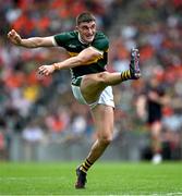 29 June 2025; Seán O'Shea of Kerry shoots to score a 'two point' score during the GAA Football All-Ireland Senior Championship quarter-final match between Armagh and Kerry at Croke Park in Dublin. Photo by Ray McManus/Sportsfile
