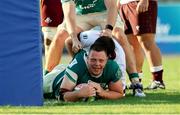 29 June 2025; Mahon Ronan of Ireland scores a try during World Rugby U20 Championship 2025 Pool C match between Ireland and Georgia at Stadio San Michele in Calvisano, Italy. Photo by Roberto Bregani/Sportsfile